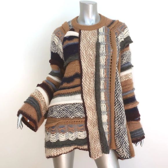 Stella McCartney Patchwork Boucle Sweater Brown/Multi Wool-Blend Size 40 - Picture 1 of 9